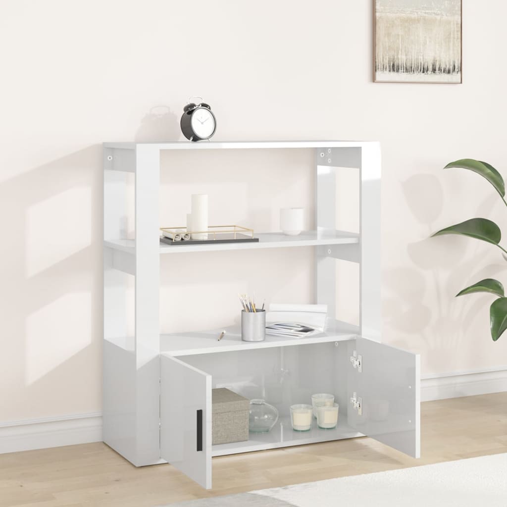 vidaXL Buffet blanc brillant 80x30x90 cm Bois d'ingénierie