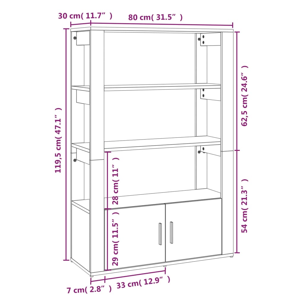 vidaXL Buffet Gris béton 80x30x119,5 cm Bois d'ingénierie