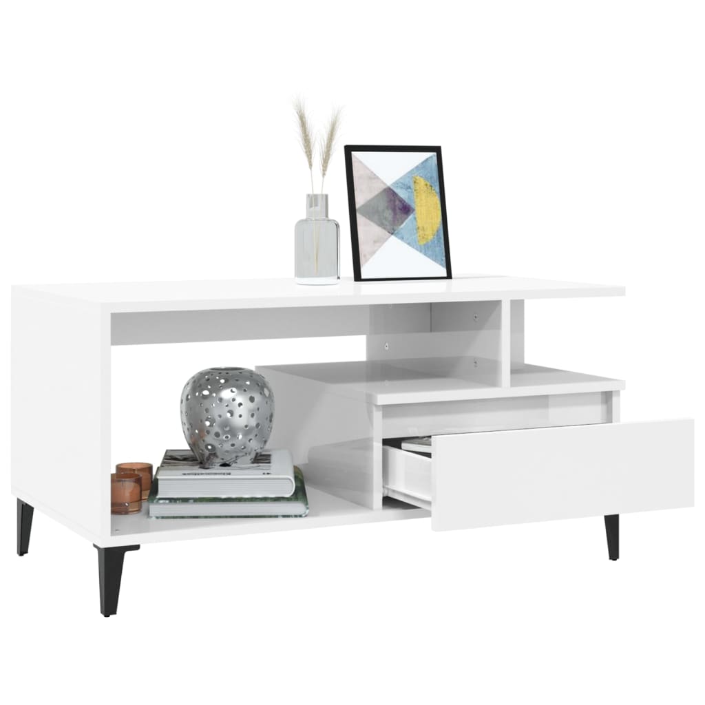 vidaXL Couchtisch Hochglanz-Weiß 90x49x45 cm Holzwerkstoff