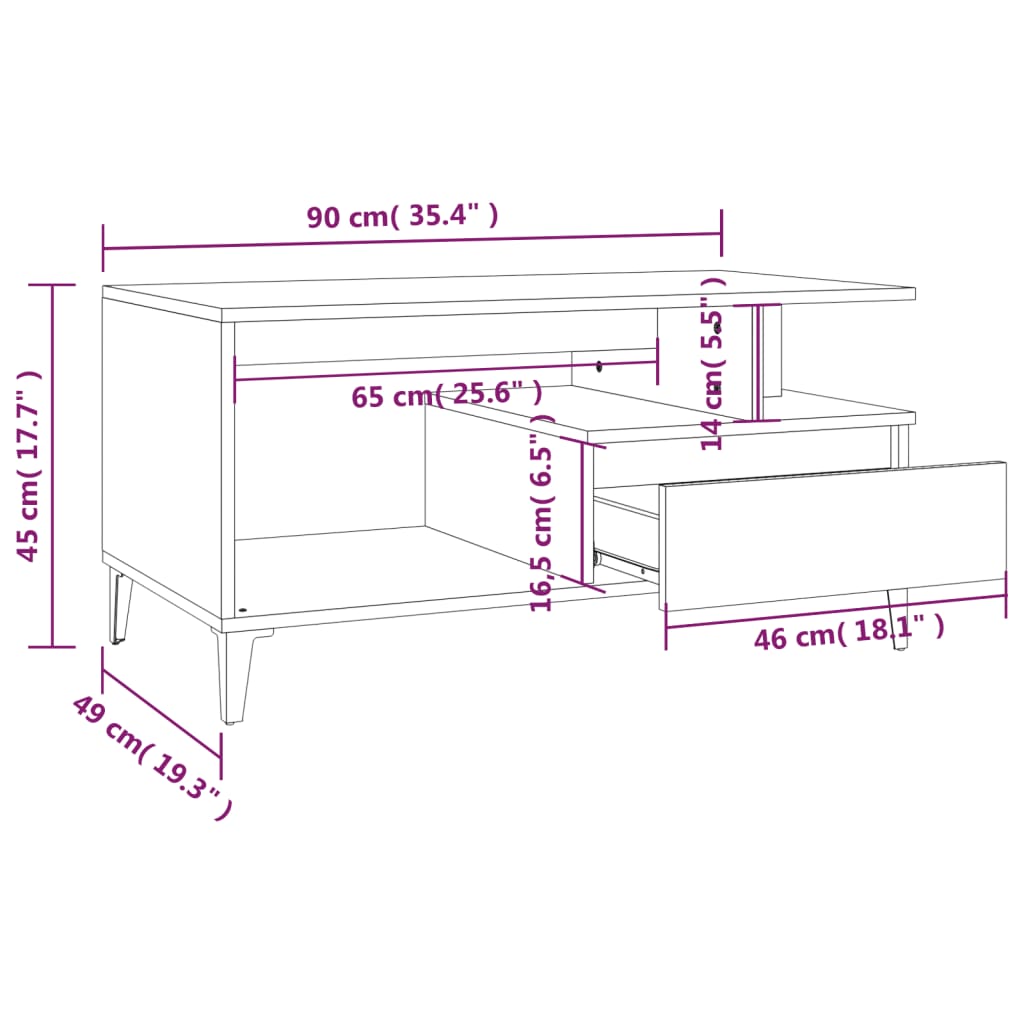 vidaXL Couchtisch Sonoma-Eiche 90x49x45 cm Holzwerkstoff
