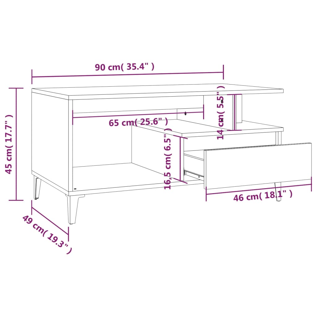 vidaXL Table basse aspect chêne marron 90x49x45 cm Aggloméré