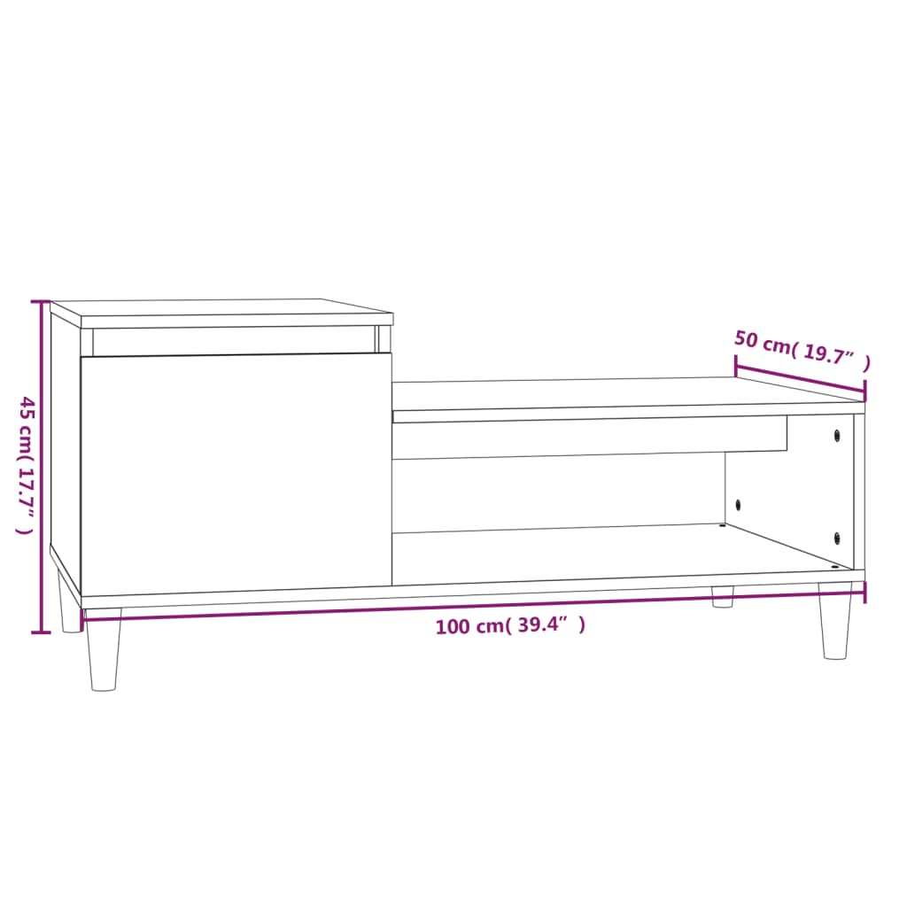 vidaXL Couchtisch Grau Sonoma 100x50x45 cm Holzwerkstoff