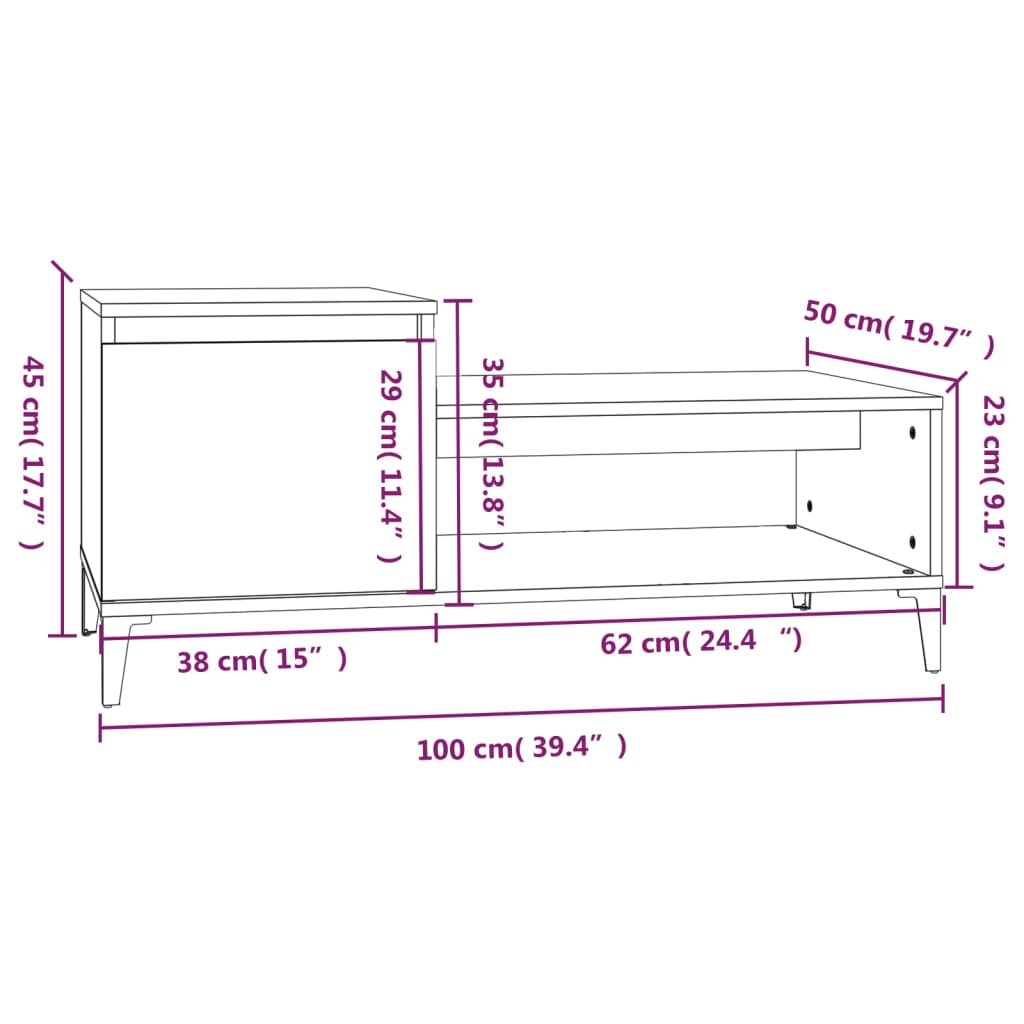 vidaXL Couchtisch Schwarz 100x50x45 cm Holzwerkstoff