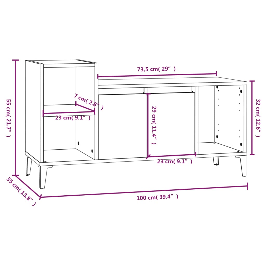 vidaXL Meuble TV Noir 100x35x55 cm Bois d'ingénierie