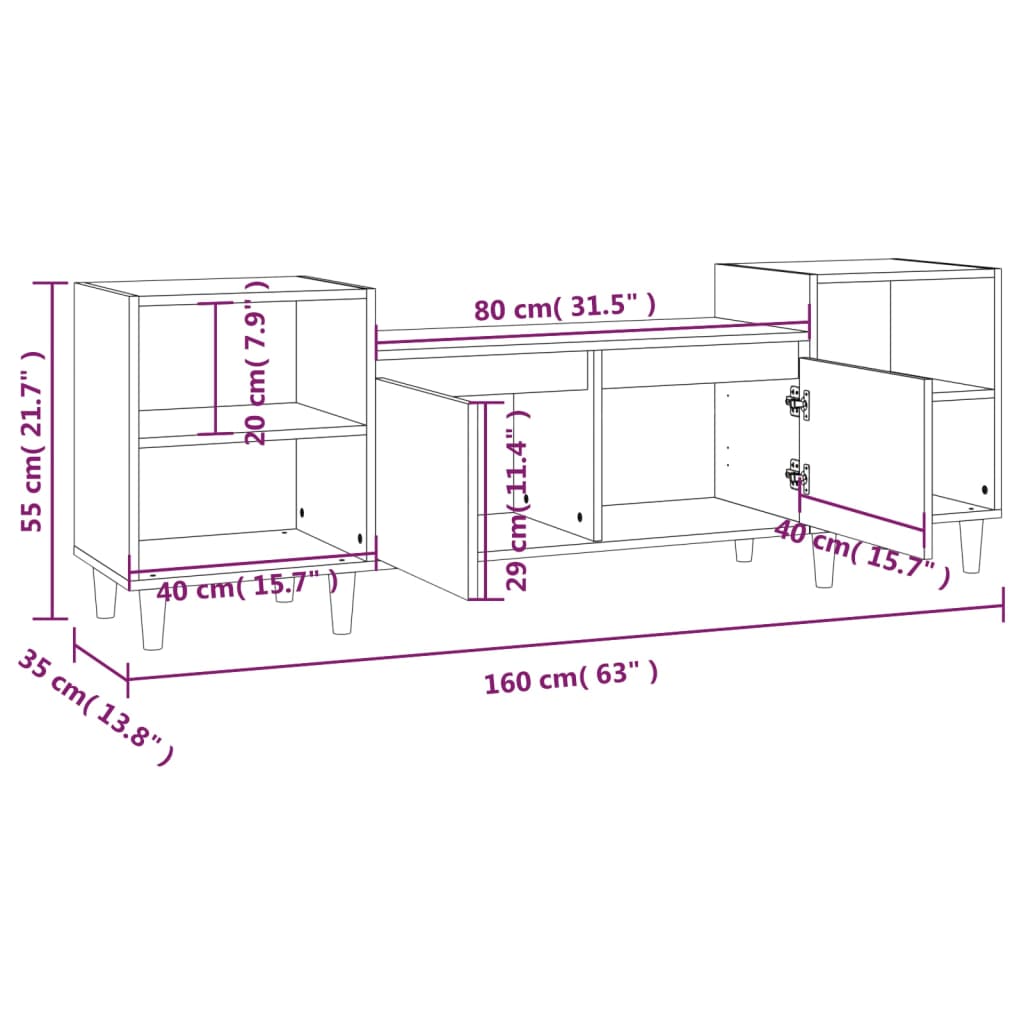 vidaXL TV-Schrank Hochglanz-Weiß 160x35x55 cm Holzwerkstoff