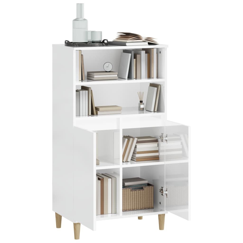 vidaXL Buffet haut blanc brillant 60x36x110 cm Bois d'ingénierie