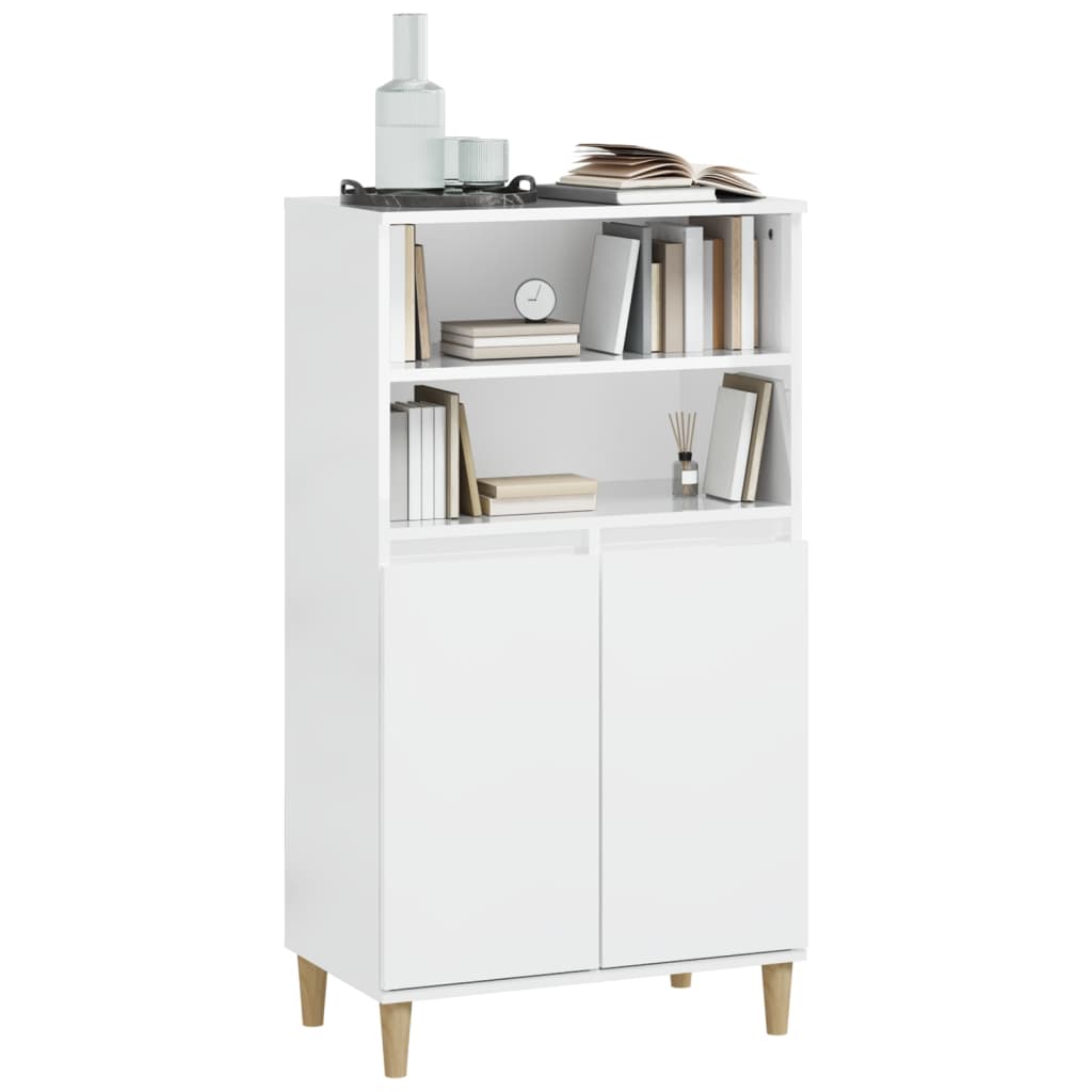 vidaXL Buffet haut blanc brillant 60x36x110 cm Bois d'ingénierie