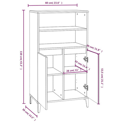 vidaXL Buffet haut chêne fumé 60x36x110 cm Bois d'ingénierie