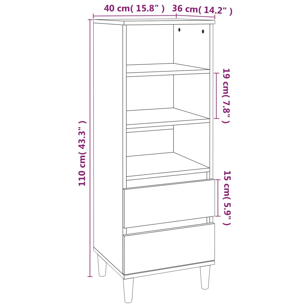 vidaXL Highboard Noir 40x36x110 cm Bois d'ingénierie