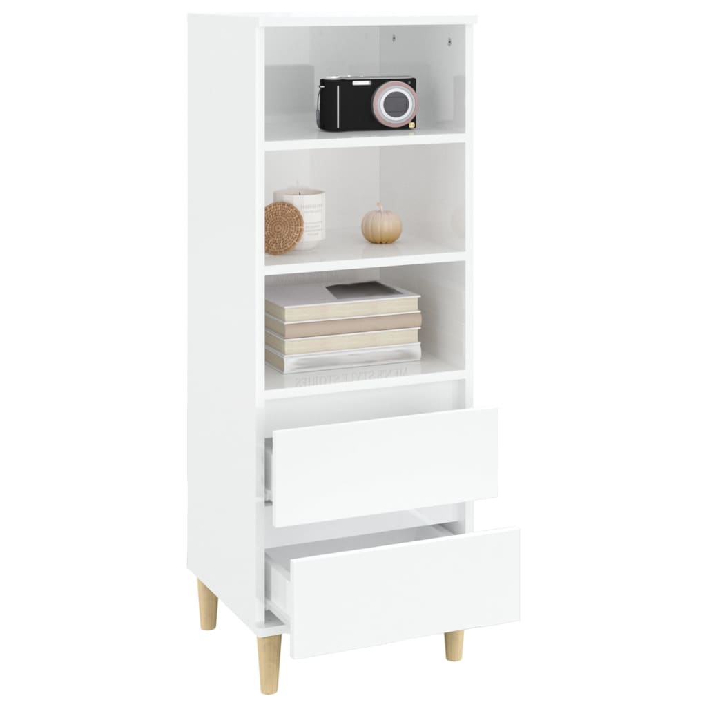 vidaXL Bahut blanc brillant 40x36x110 cm en bois d'ingénierie