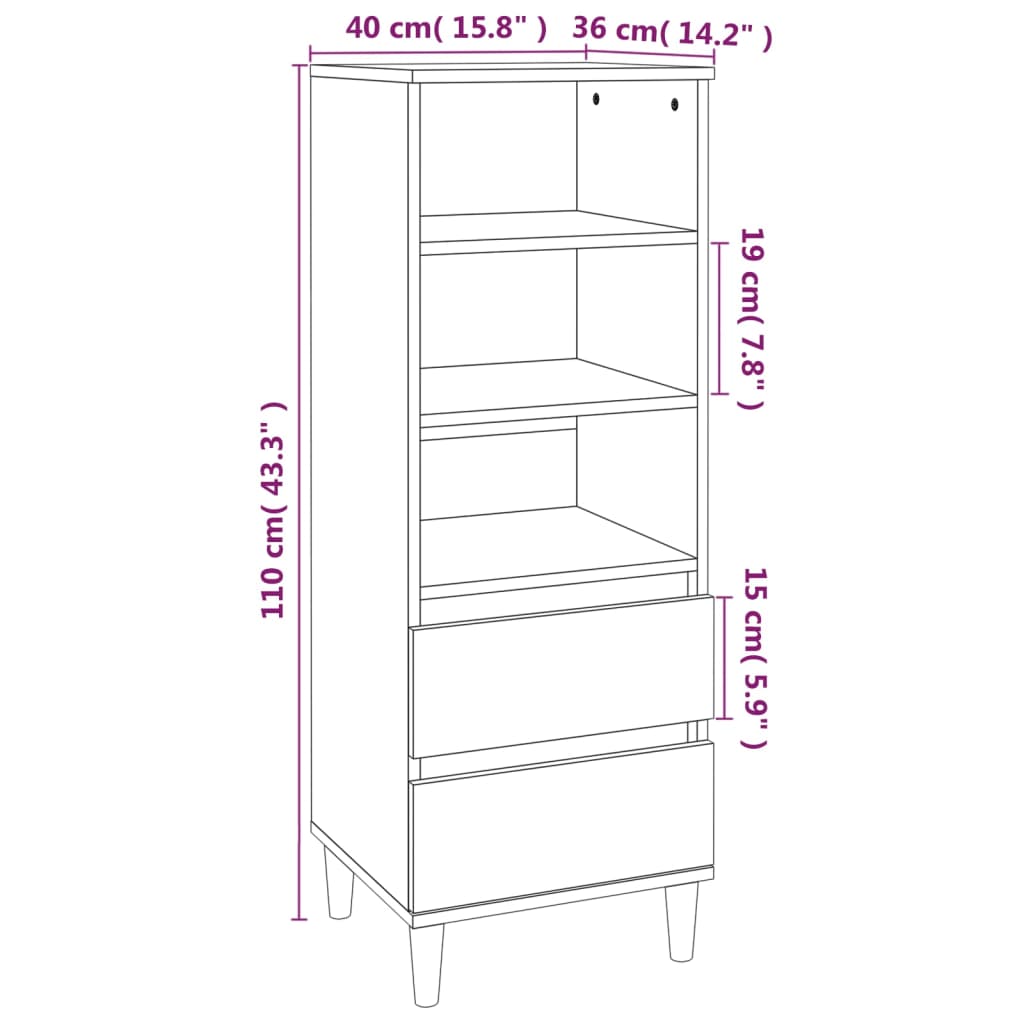 vidaXL Buffet haut chêne Sonoma 40x36x110 cm Aggloméré