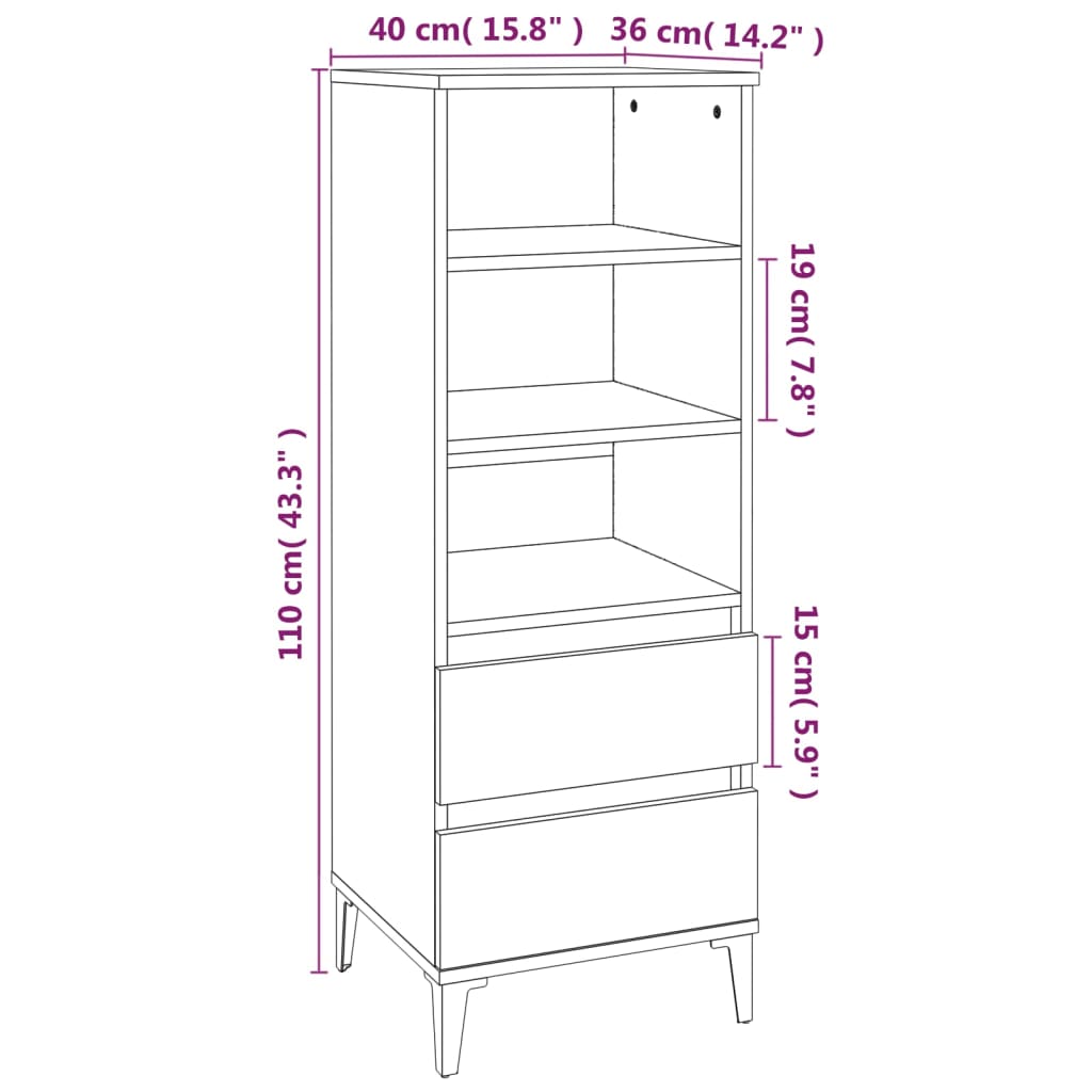 vidaXL Highboard gris Sonoma 40x36x110 cm en bois d'ingénierie