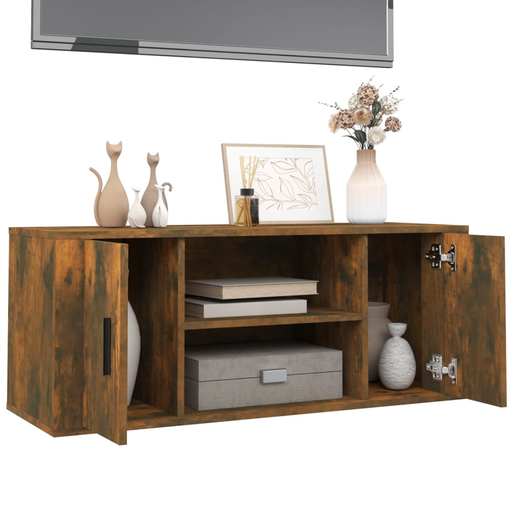 vidaXL Meuble TV chêne fumé 100x35x40 cm bois d'ingénierie