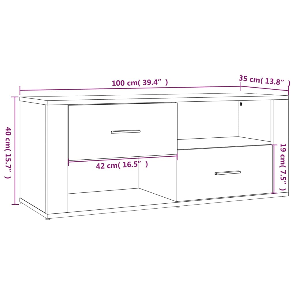 vidaXL Meuble TV chêne fumé 100x35x40 cm bois d'ingénierie