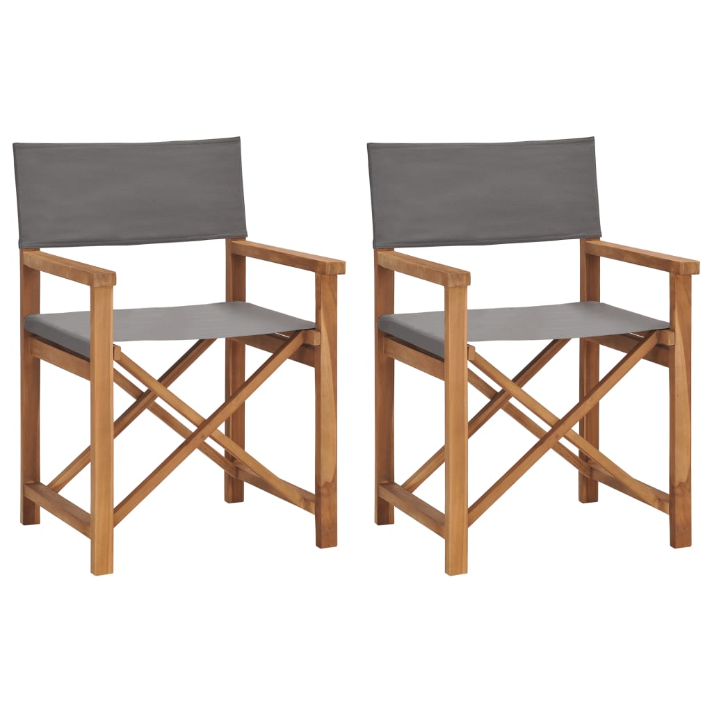 vidaXL Chaises de réalisateur 2 pcs Bois de teck massif Gris