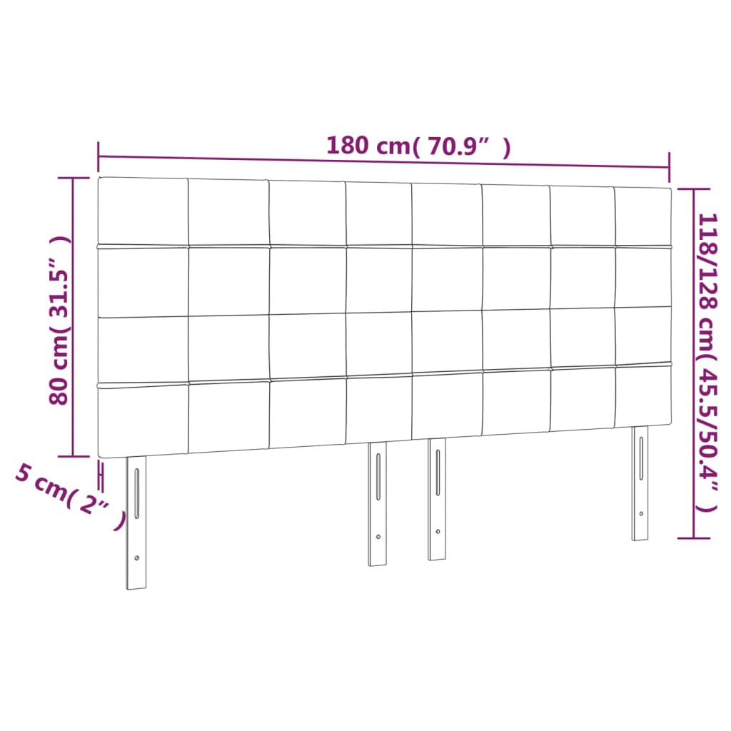 vidaXL Tête de lit Gris clair 180 x 5 x 118/128 cm Tissu