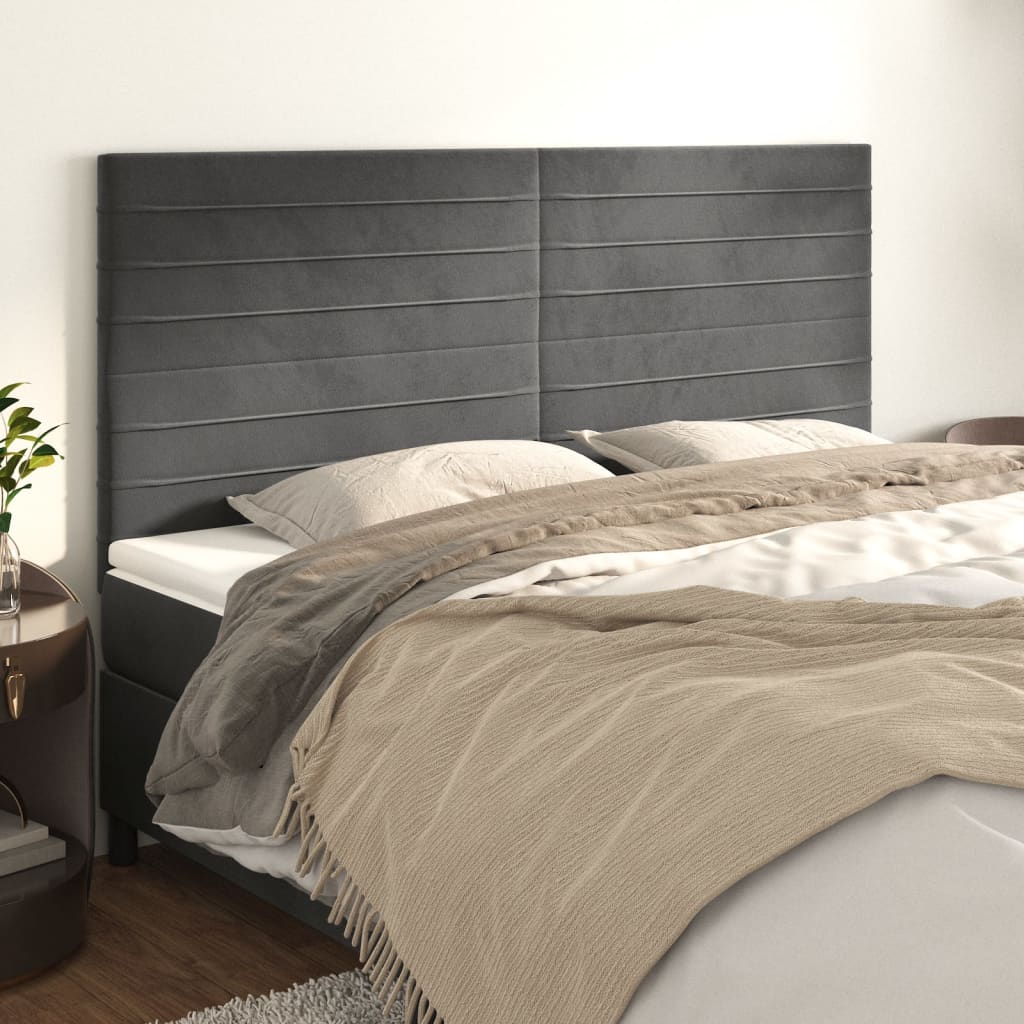 vidaXL Kopfteil Dunkelgrau 200 x 5 x 118/128 cm Samt