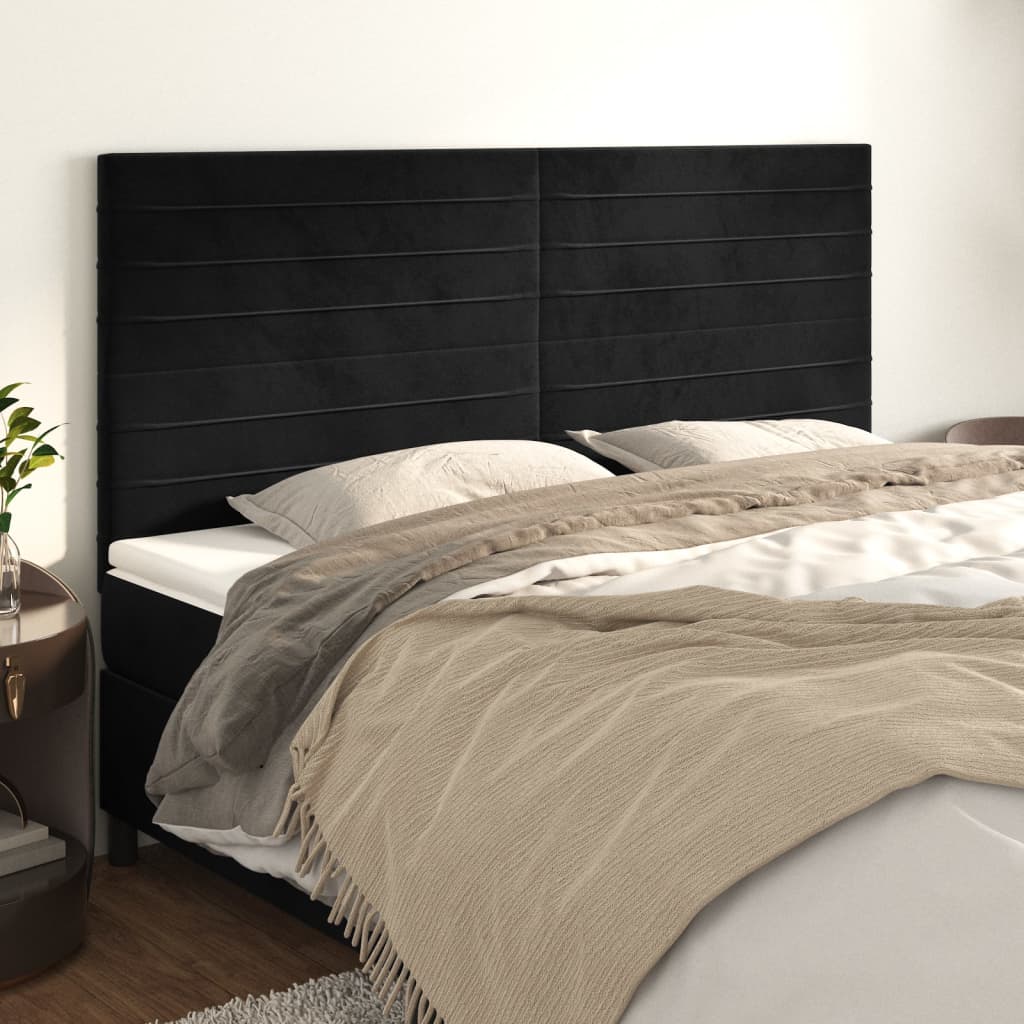 vidaXL Kopfteil Schwarz 200 x 5 x 118/128 cm Samt