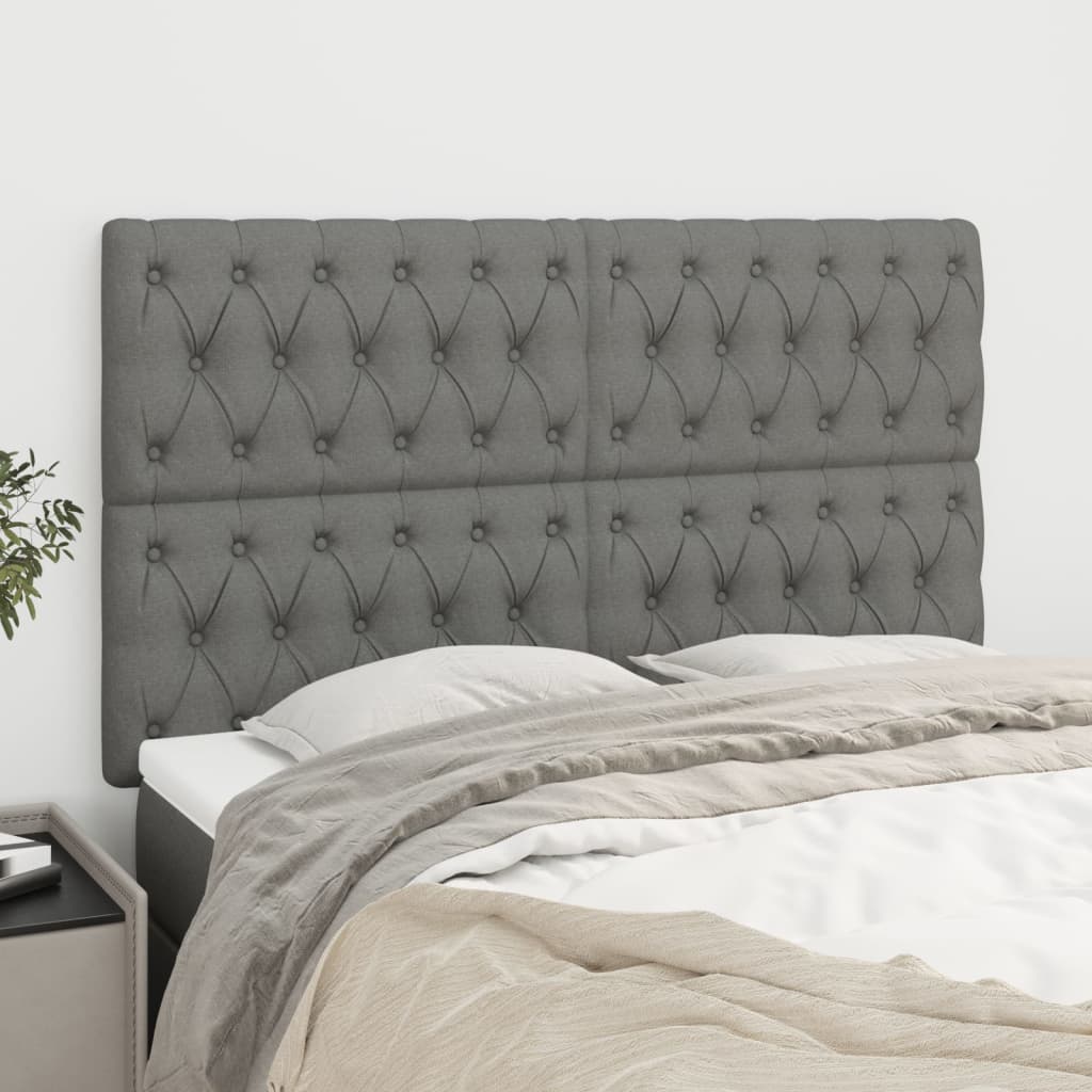 vidaXL Kopfteil Dunkelgrau 144 x 5 x 118/128 cm Stoff