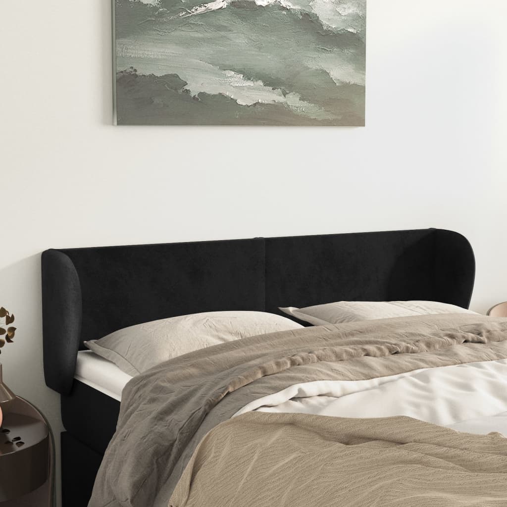vidaXL Kopfteil mit Ohren Schwarz 147x23x78/88 cm Samt