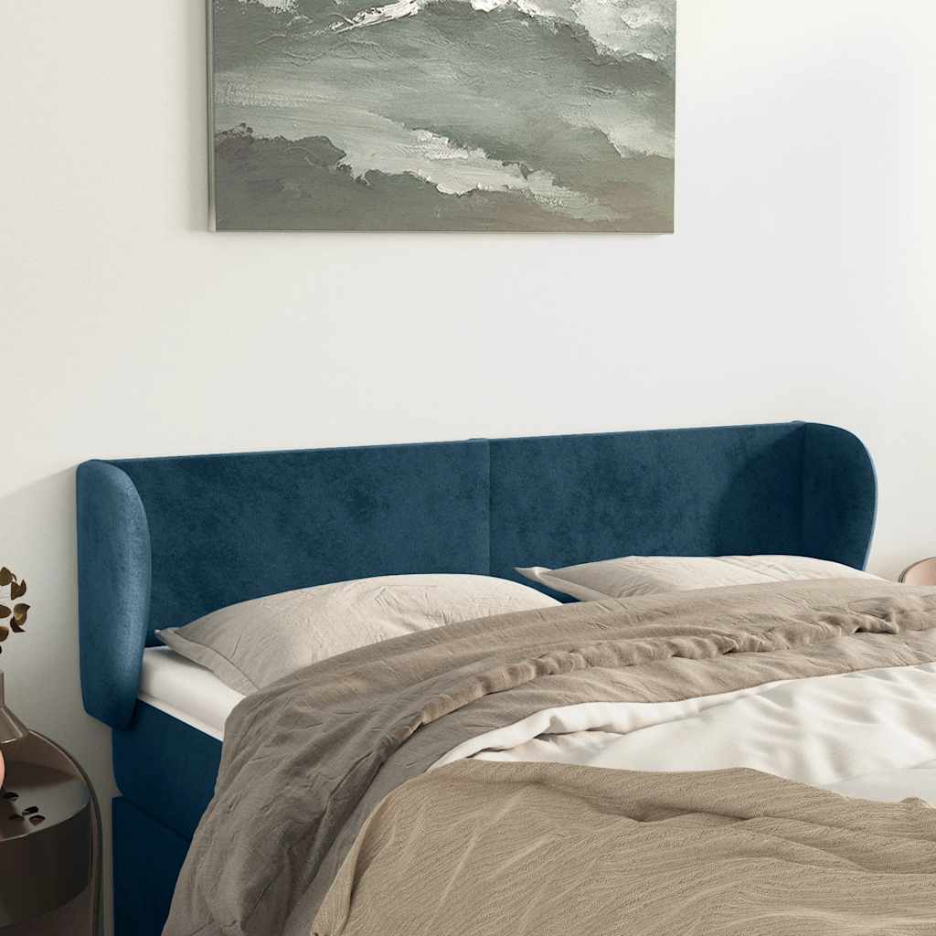 vidaXL Kopfteil mit Ohren Dunkelblau 147x23x78/88 cm Samt