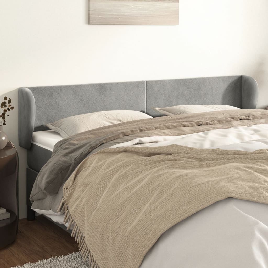 vidaXL Kopfteil mit Ohren Hellgrau 163x23x78/88 cm Samt