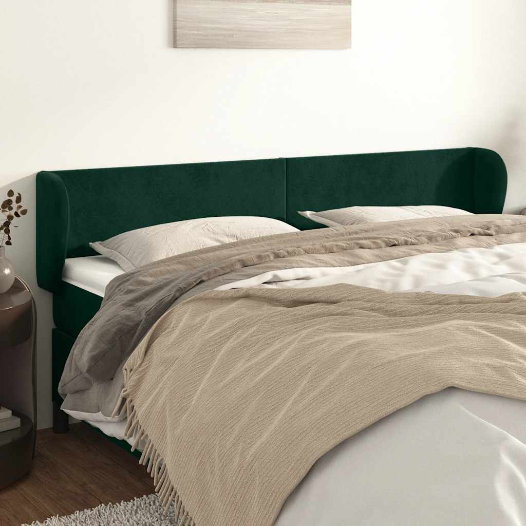 vidaXL Kopfteil mit Ohren Dunkelgrün 163x23x78/88 cm Samt