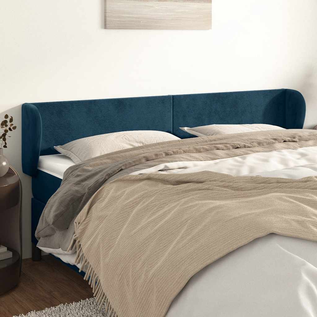 vidaXL Kopfteil mit Ohren Dunkelblau 163x23x78/88 cm Samt