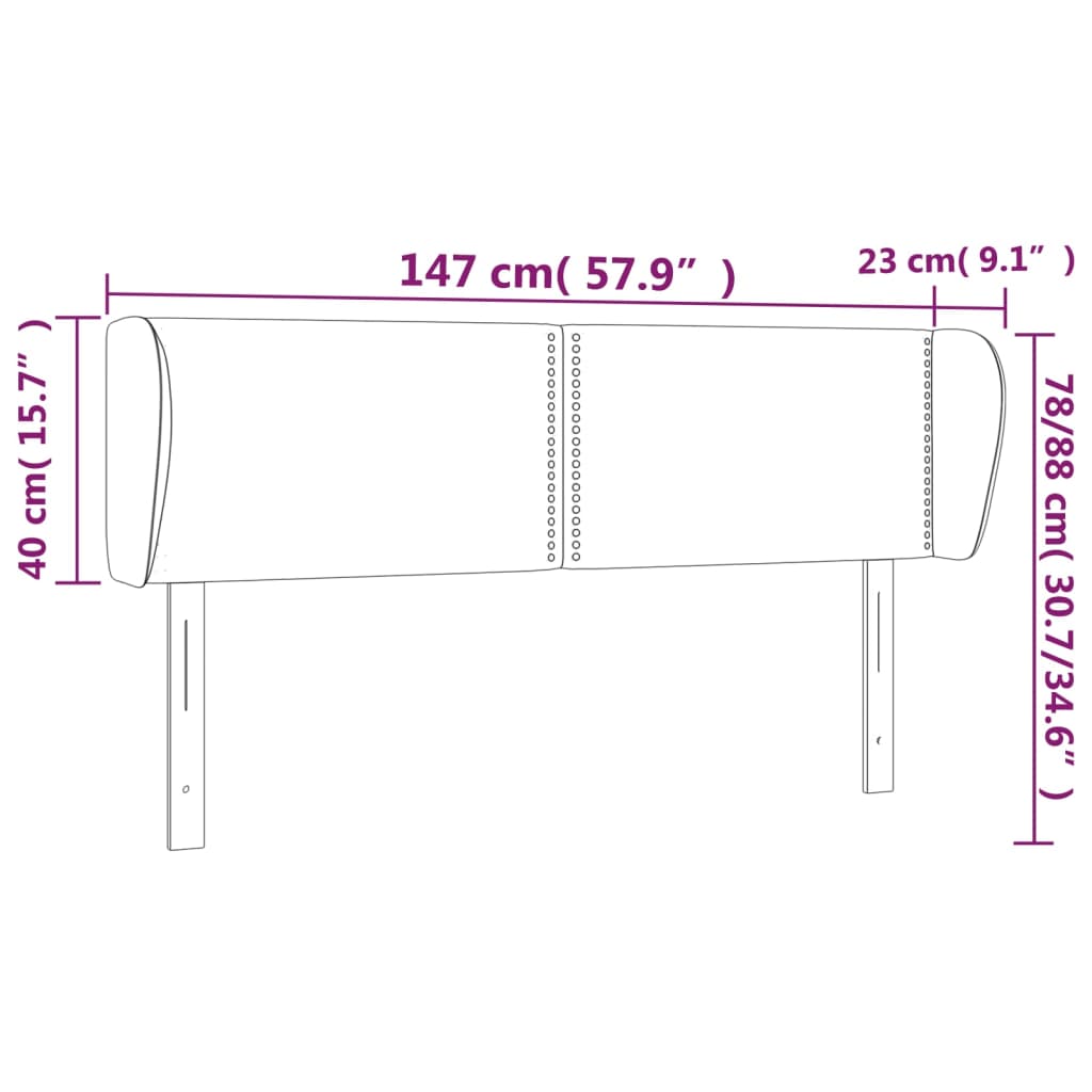 vidaXL Kopfteil mit Ohren Schwarz 147x23x78/88 cm Stoff