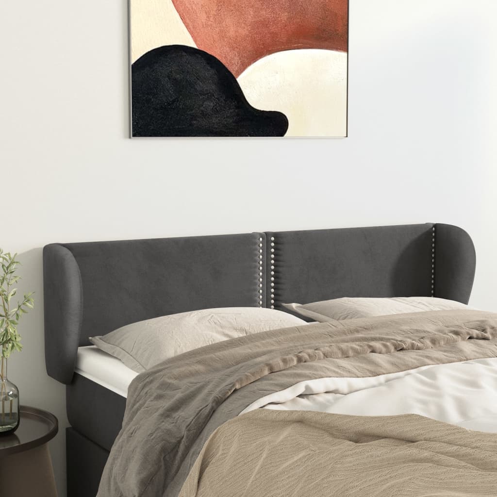 vidaXL Kopfteil mit Ohren Dunkelgrau 147x23x78/88 cm Samt