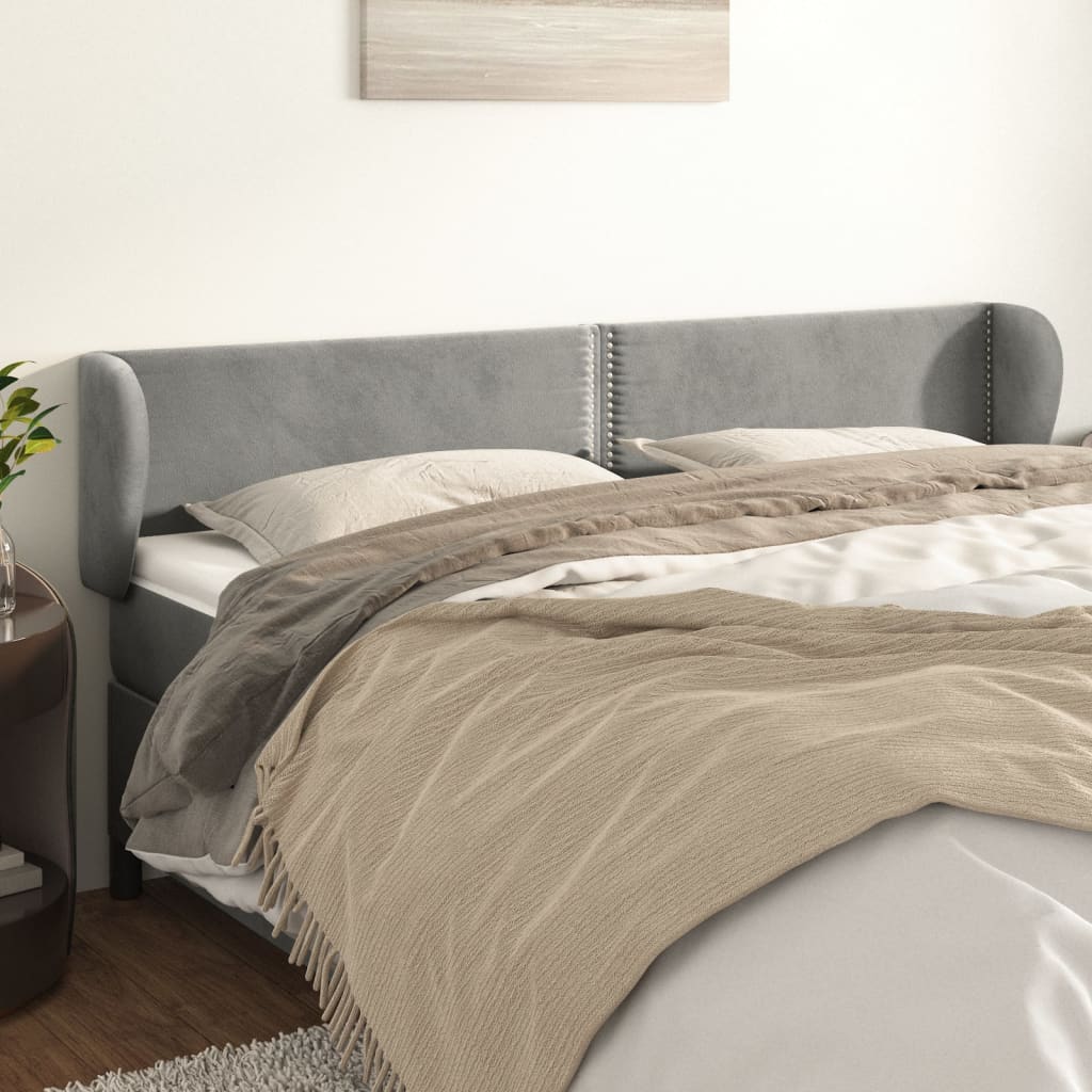 vidaXL Kopfteil mit Ohren Hellgrau 163x23x78/88 cm Samt