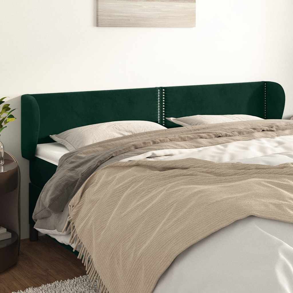 vidaXL Kopfteil mit Ohren Dunkelgrün 203x23x78/88 cm Samt