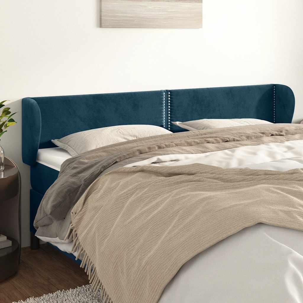 vidaXL Kopfteil mit Ohren Dunkelblau 203x23x78/88 cm Samt