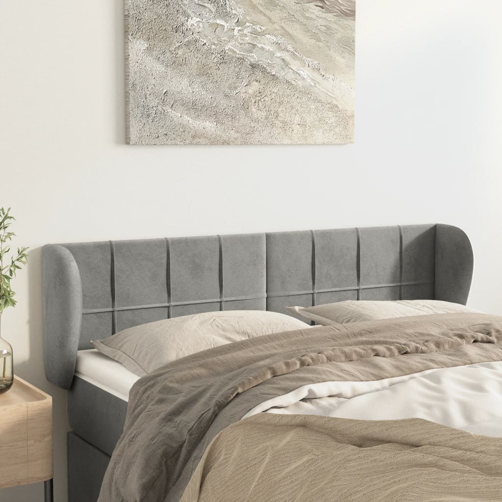 vidaXL Tête de lit à oreilles Gris clair 147x23x78/88 cm Velours