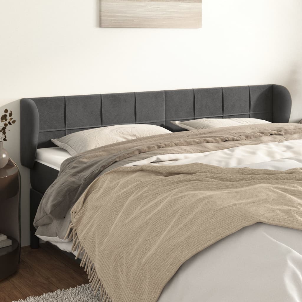 vidaXL Tête de lit à oreilles Gris foncé 163x23x78/88 cm Velours