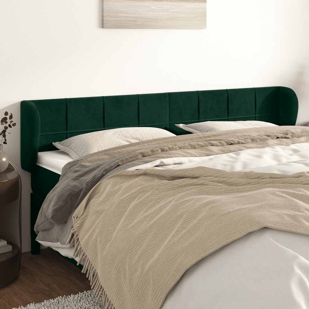 vidaXL Tête de lit à oreilles Vert foncé 203x23x78/88 cm Velours