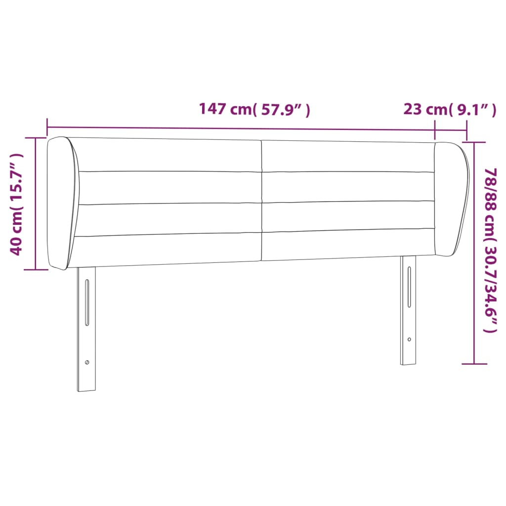 vidaXL Kopfteil mit Ohren Schwarz 147x23x78/88 cm Stoff