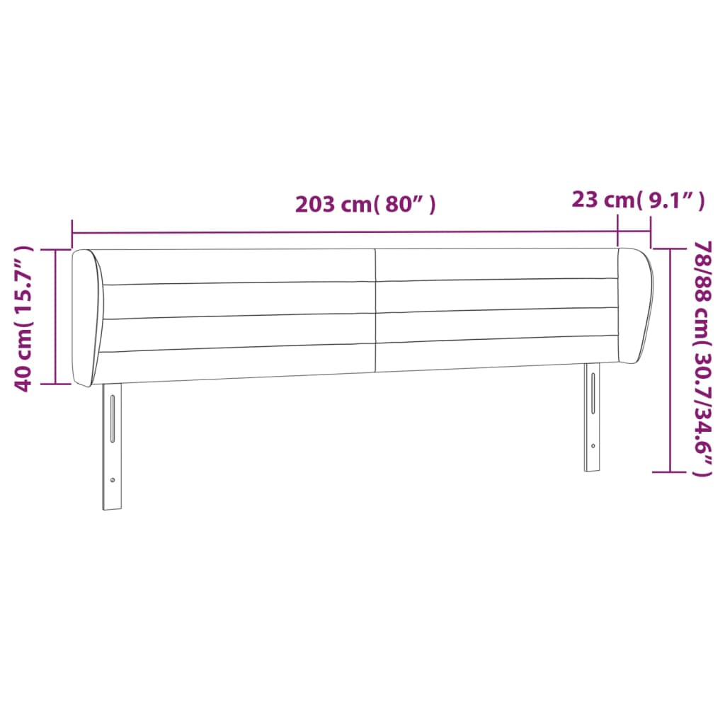 vidaXL Kopfteil mit Ohren Creme 203x23x78/88 cm Stoff