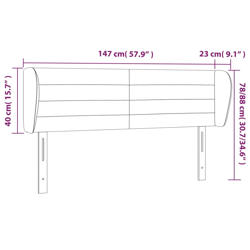 vidaXL Kopfteil mit Ohren Dunkelgrau 147x23x78/88 cm Samt