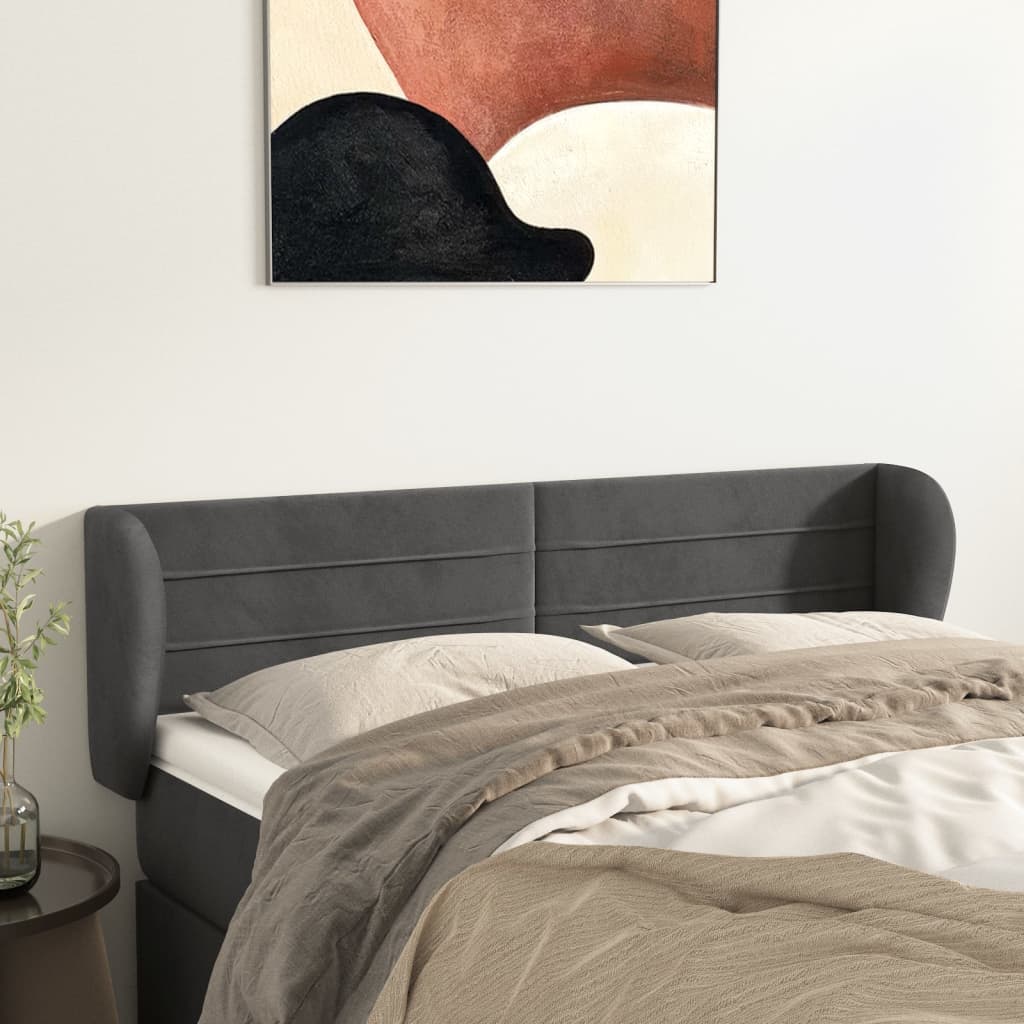 vidaXL Kopfteil mit Ohren Dunkelgrau 147x23x78/88 cm Samt