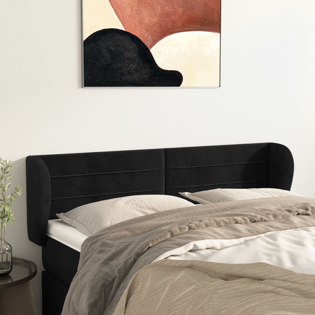 vidaXL Kopfteil mit Ohren Schwarz 147x23x78/88 cm Samt