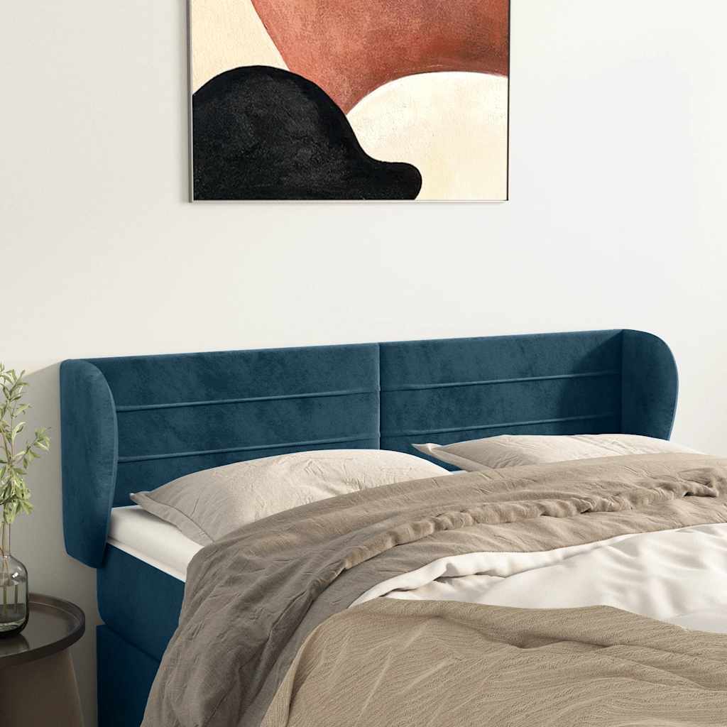 vidaXL Kopfteil mit Ohren Dunkelblau 147x23x78/88 cm Samt
