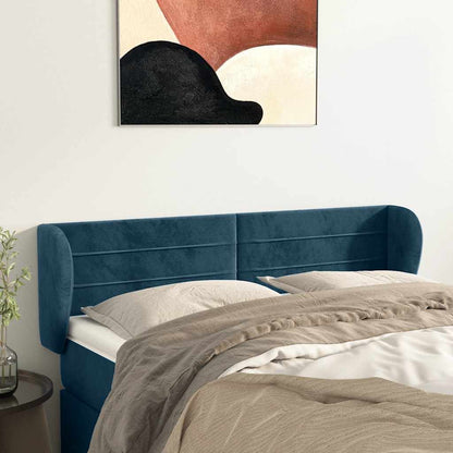 vidaXL Kopfteil mit Ohren Dunkelblau 147x23x78/88 cm Samt