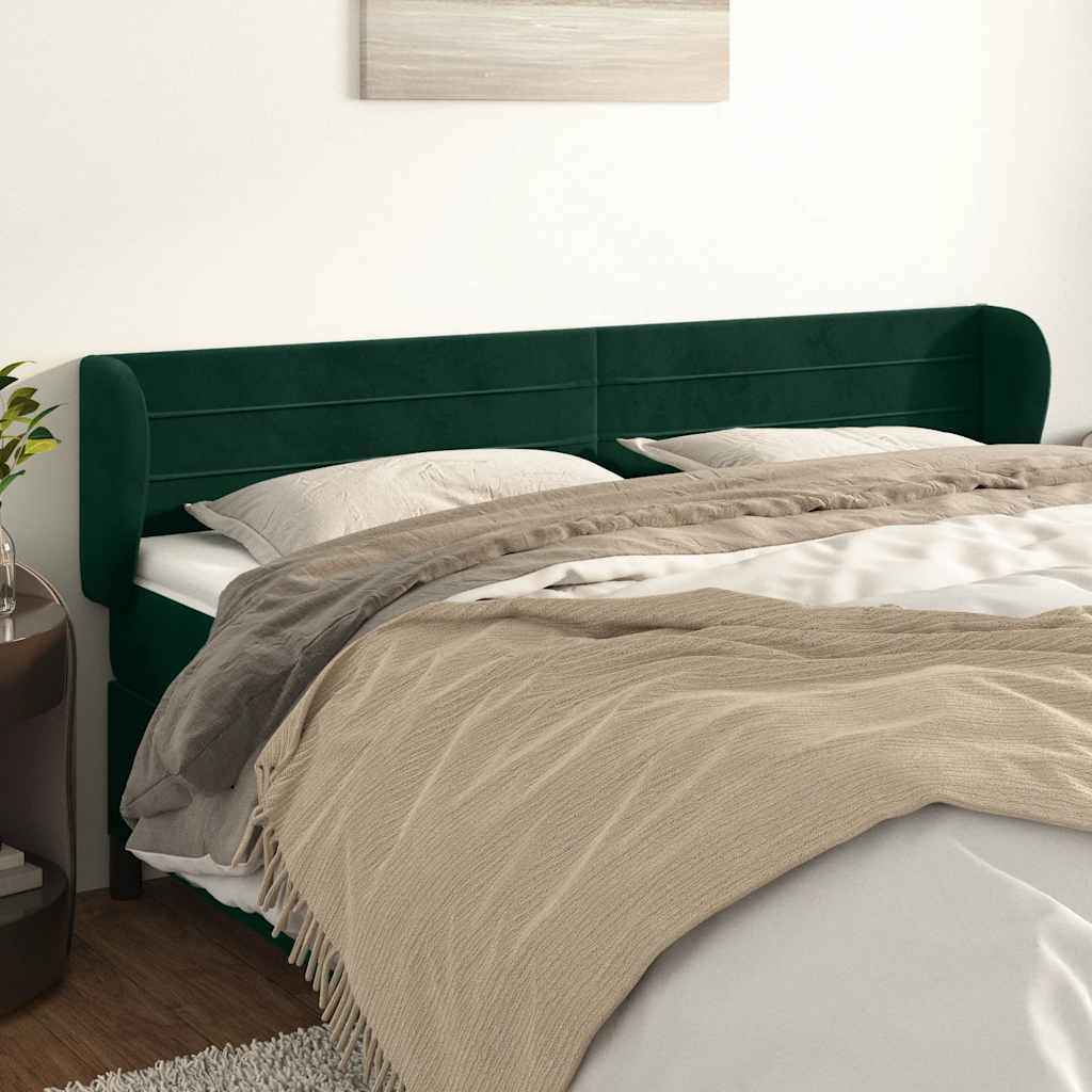 vidaXL Kopfteil mit Ohren Dunkelgrün 163x23x78/88 cm Samt