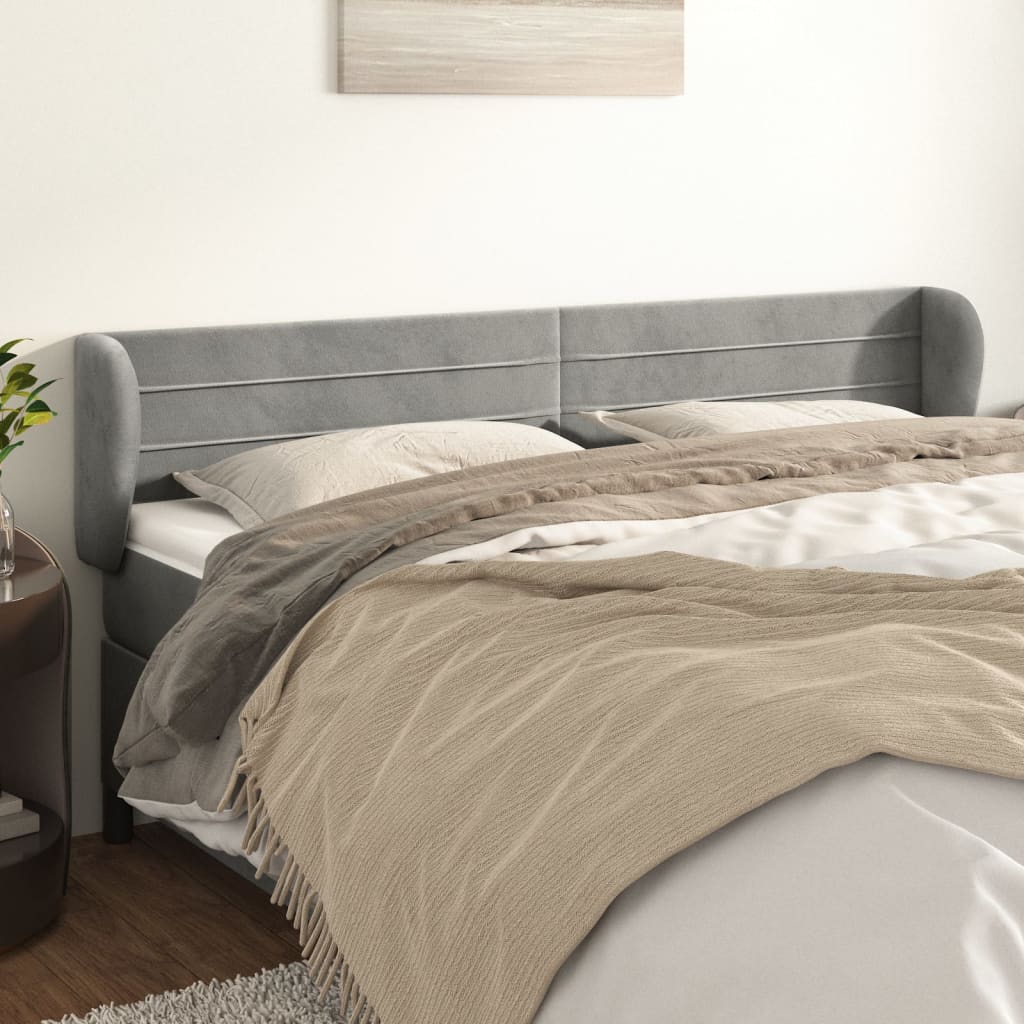 vidaXL Kopfteil mit Ohren Hellgrau 203x23x78/88 cm Samt