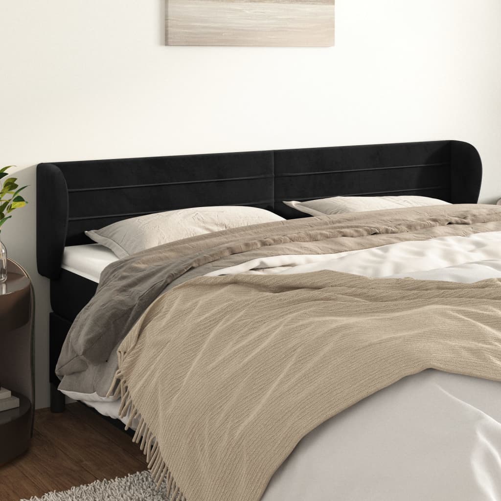 vidaXL Kopfteil mit Ohren Schwarz 203x23x78/88 cm Samt