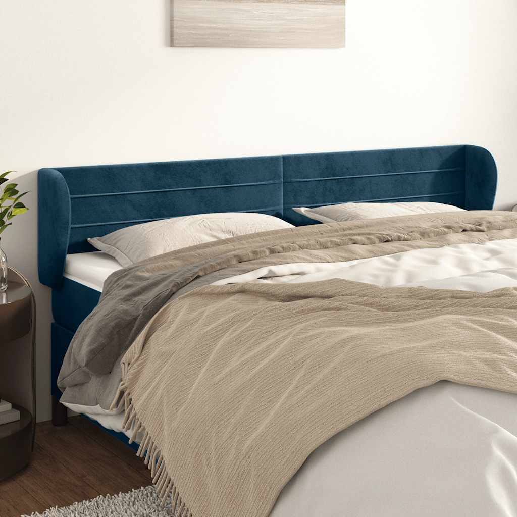 vidaXL Kopfteil mit Ohren Dunkelblau 203x23x78/88 cm Samt