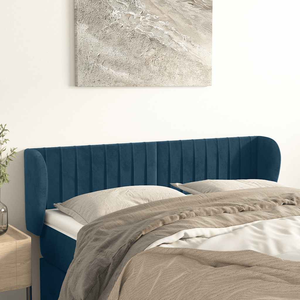vidaXL Kopfteil mit Ohren Dunkelblau 147x23x78/88 cm Samt