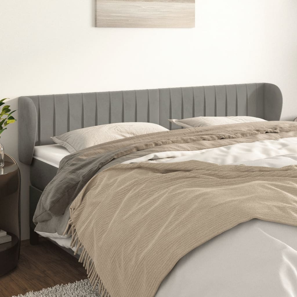 vidaXL Kopfteil mit Ohren Hellgrau 183x23x78/88 cm Samt