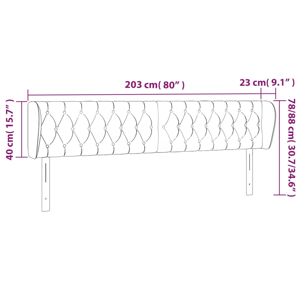 vidaXL Kopfteil mit Ohren Creme 203x23x78/88 cm Stoff